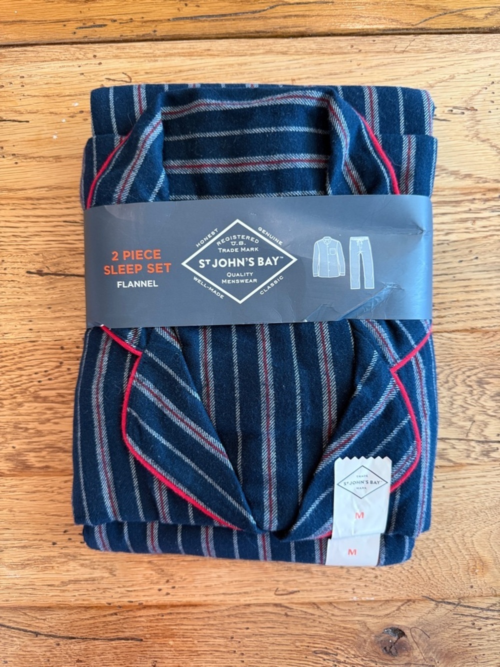 Men’s St. John's Bay Navy Striped Sleep Set with Red and White Accents SZ M NWT